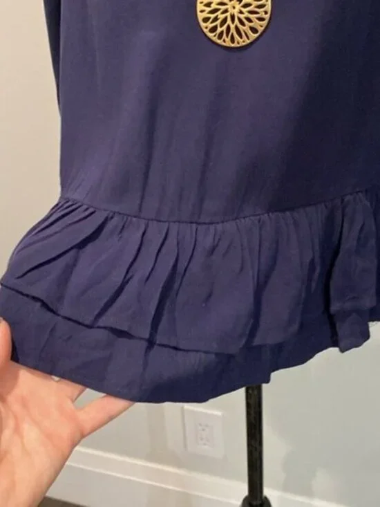 Rodebjer Lindy Blue Pablum Frill Long Sleeve Ruffle Tunic - Picture 2 of 13